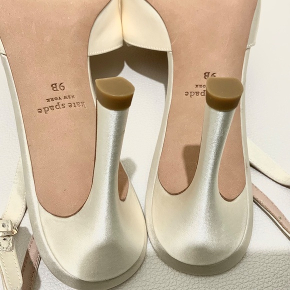 Kate Spade Happily Slingback Pumps Bridal Bow Ivory Satin Stiletto Heel Sandal 9 - Picture 14 of 16